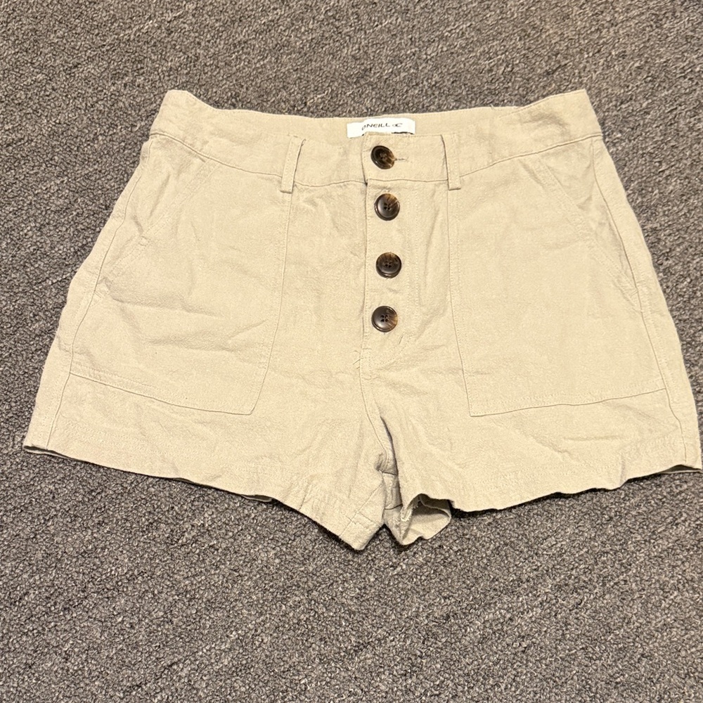O'Neill High Waist Green Shorts with Button Detail